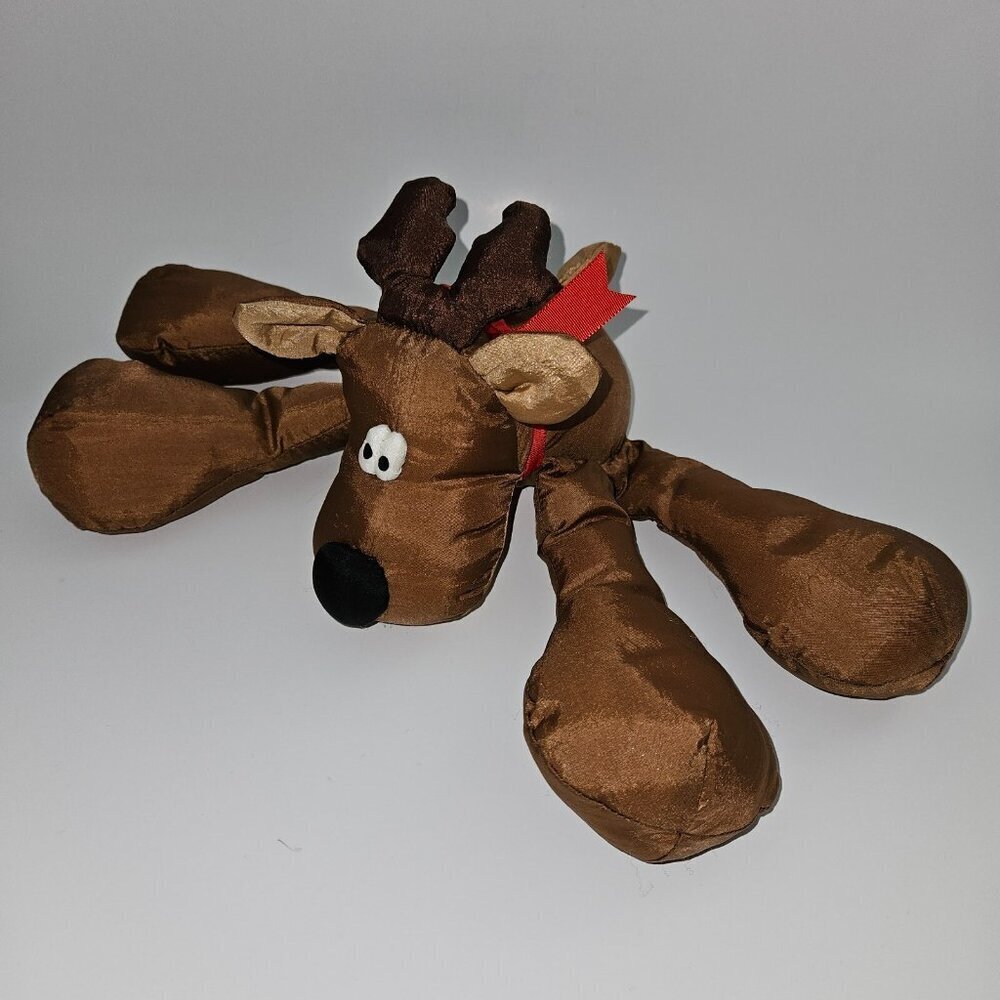 VTG Hallmark Rodney Reindeer Plush Brown Nylon Christmas Stuffed Toy Red Bow